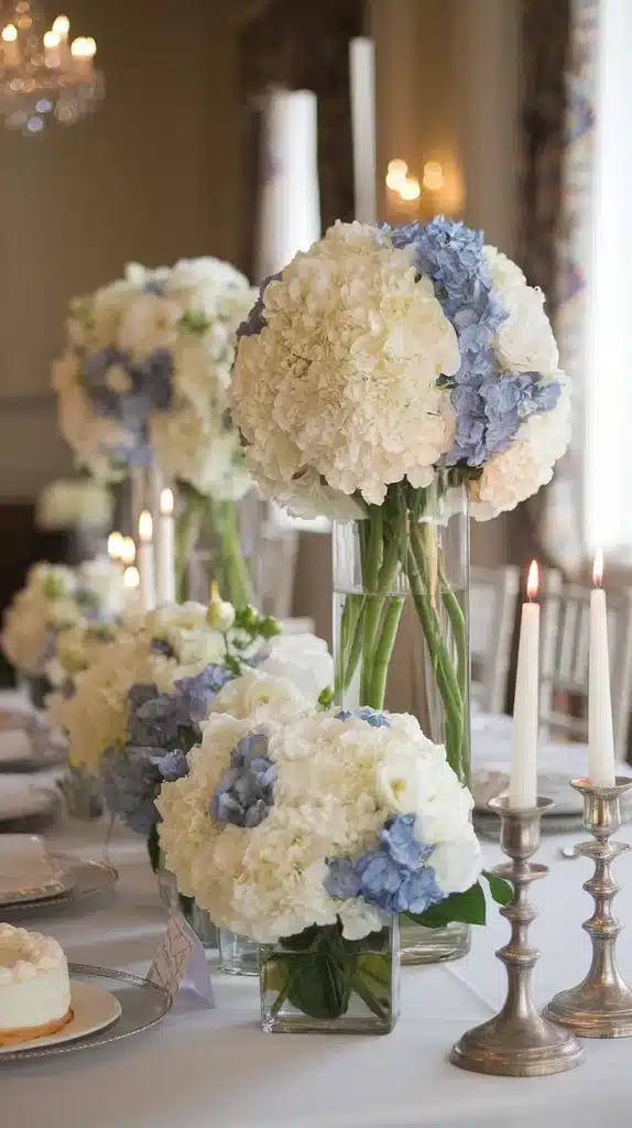 blue and white wedding flowers a dreamy palette of elegance Blue Nigella and White Peony Centerpieces