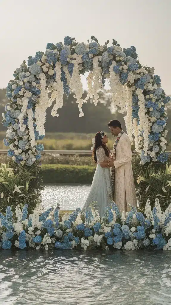 blue and white wedding flowers a dreamy palette of elegance Blue and White Ceremony Arch