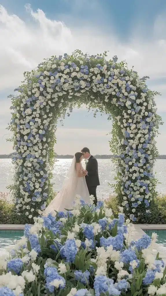 blue and white wedding flowers a dreamy palette of elegance Blue and White Ceremony Arch