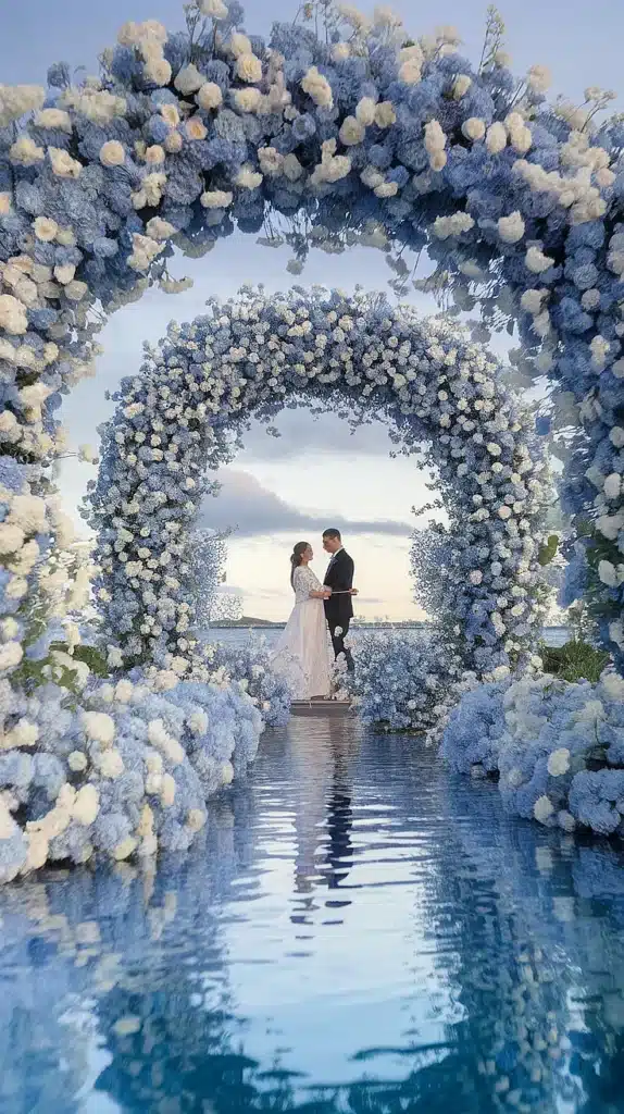 blue and white wedding flowers a dreamy palette of elegance Blue and White Ceremony Arch