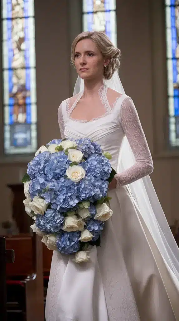 blue and white wedding flowers a dreamy palette of elegance Blue Hydrangea and White Rose Bridal Bouquet