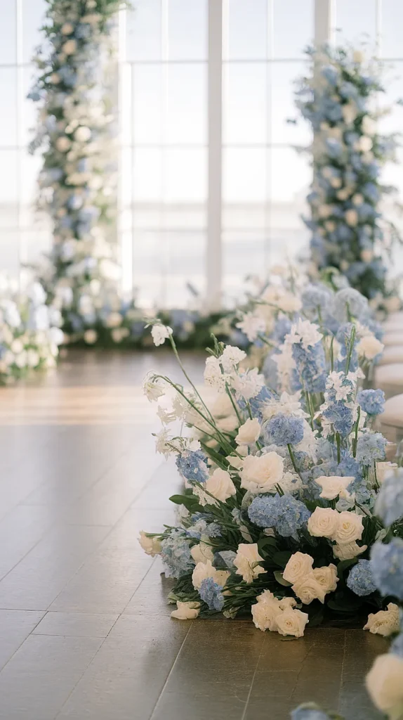 blue and white wedding flowers a dreamy palette of elegance Blue Delphinium and White Anemone Aisle Markers