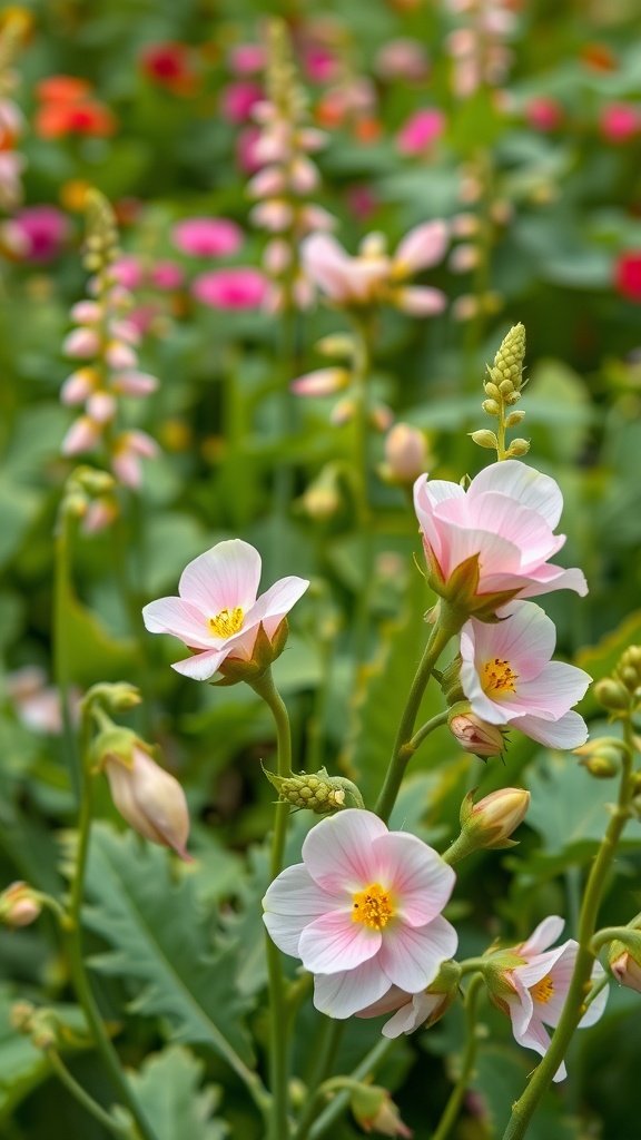 50 Stunning Flower Phone Wallpapers to Brighten Your Screen Close-up of bountiful pea blossoms with soft pink petals and green foliage