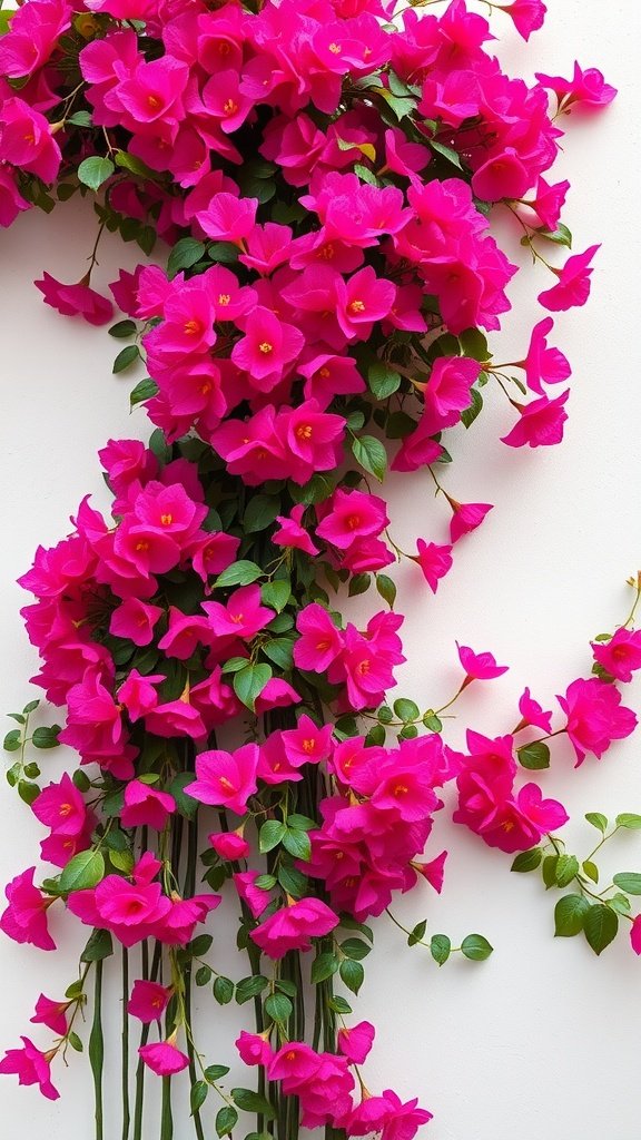 50 Stunning Flower Phone Wallpapers to Brighten Your Screen Chic bougainvillea vines with vibrant pink flowers and green leaves against a neutral background.