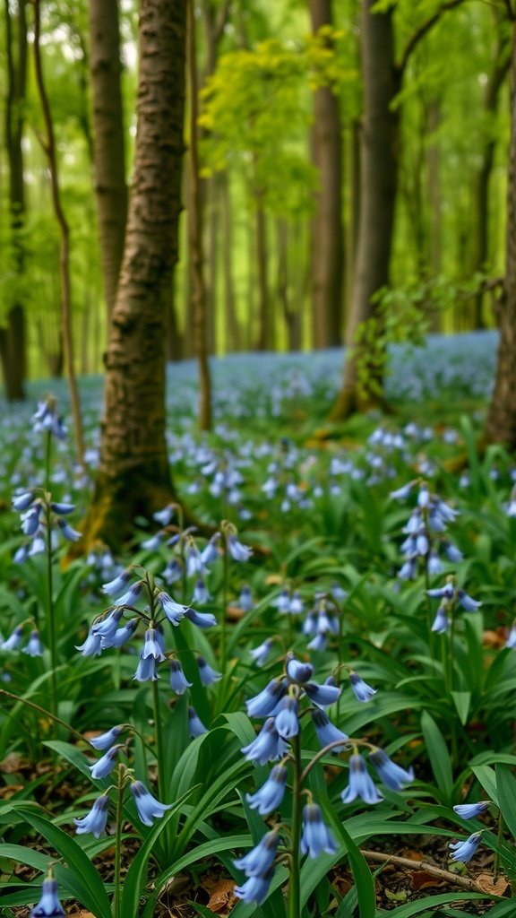 50 Stunning Flower Phone Wallpapers to Brighten Your Screen A serene forest filled with bluebell flowers, surrounded by tall trees.
