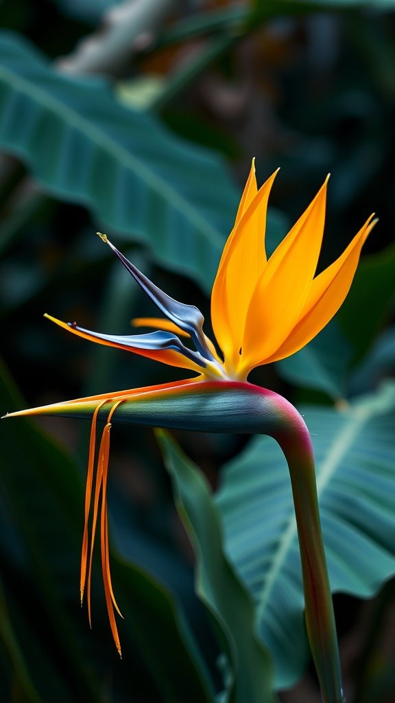 50 Stunning Flower Phone Wallpapers to Brighten Your Screen A vibrant Bird of Paradise flower with bright orange and yellow petals against green foliage.