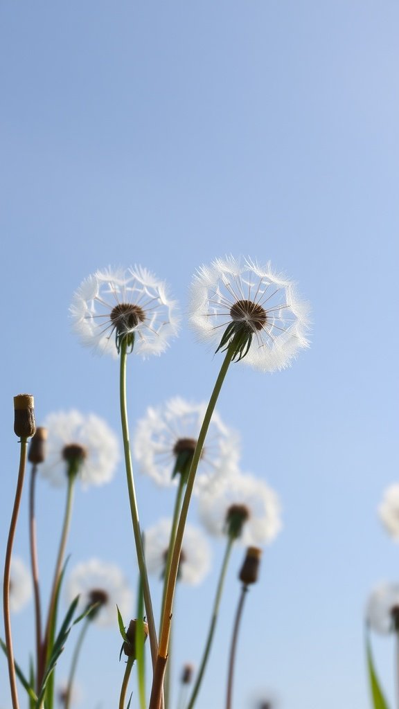 50 Stunning Flower Phone Wallpapers to Brighten Your Screen Fluffy dandelion heads swaying in the breeze against a clear blue sky