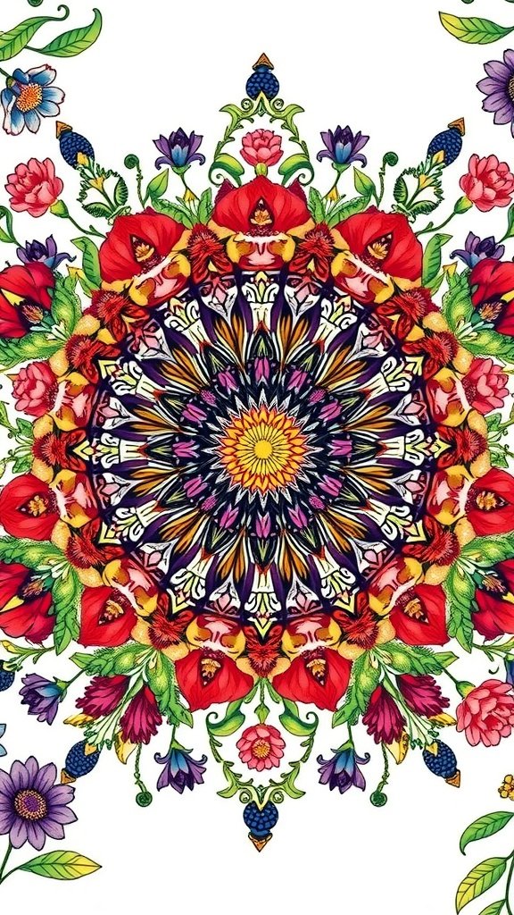 50 Stunning Flower Phone Wallpapers to Brighten Your Screen A colorful and intricate floral mandala featuring various flowers in vibrant colors.