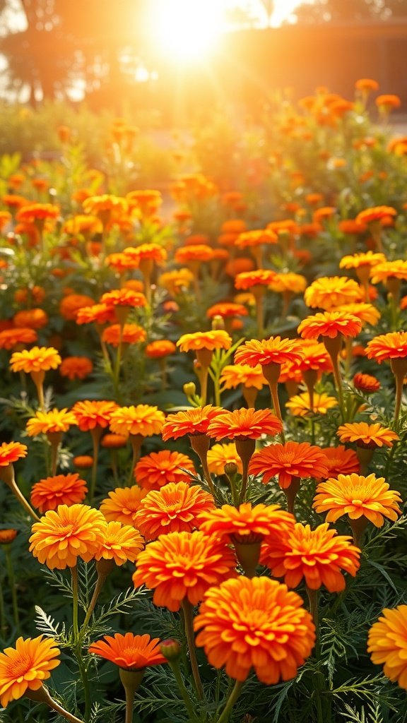 50 Stunning Flower Phone Wallpapers to Brighten Your Screen A vibrant garden filled with orange marigold flowers under sunlight.