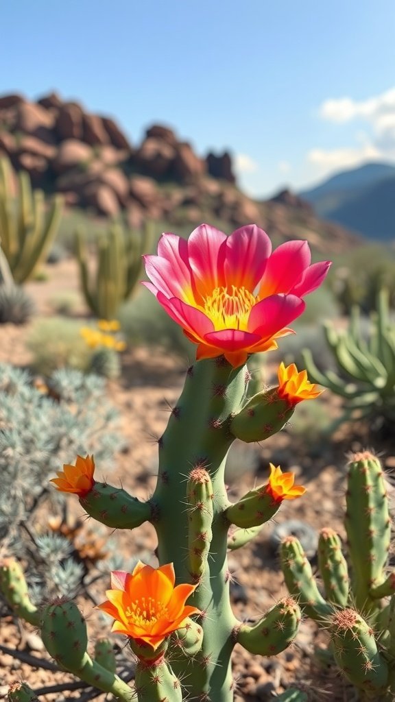 50 Stunning Flower Phone Wallpapers to Brighten Your Screen Cactus flower with pink and orange blooms against a desert backdrop