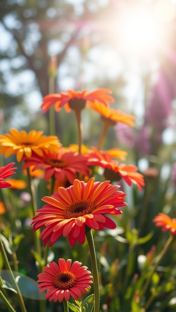 50 Stunning Flower Phone Wallpapers to Brighten Your Screen A close-up of vibrant orange and pink Gerbera daisies in sunlight.