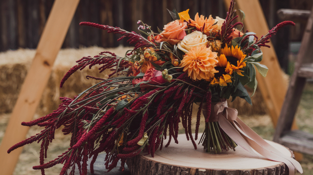 October Wedding Flowers Amaranth – Cascading Elegance