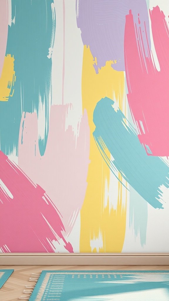 50 Stunning Coquette Wallpaper Designs to Transform Your Space Abstract brush strokes in pastel and bold colors on a wall
