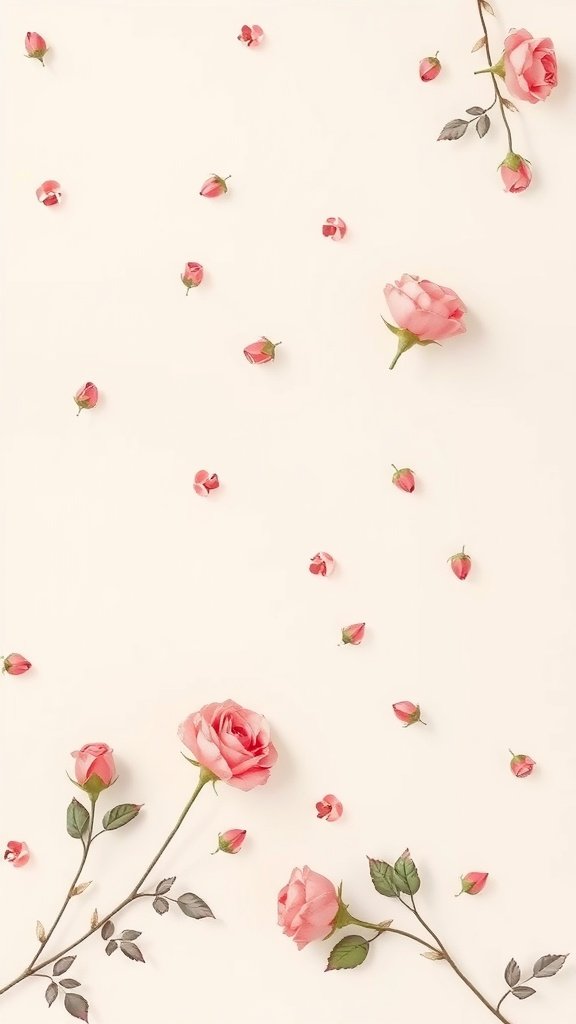 50 Stunning Coquette Wallpaper Designs to Transform Your Space Charming coquette wallpaper featuring pink rosebuds on a light background.