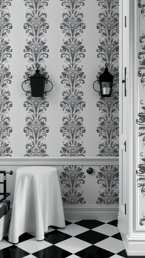 50 Stunning Coquette Wallpaper Designs to Transform Your Space Classic monochrome wallpaper with floral design in black and white