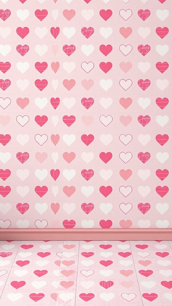 50 Stunning Coquette Wallpaper Designs to Transform Your Space A wallpaper design featuring pink and white hearts in various styles, creating a playful and charming look.
