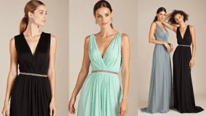THE ULTIMATE GUIDE TO CHOOSING THE PERFECT WEDDING GUEST DRESS (WITHOUT LOSING YOUR MIND!) Elegant wedding guest fashion collection showcasing silk, velvet, and chiffon gowns adorned with exquisite jewelry in opulent venue settings.