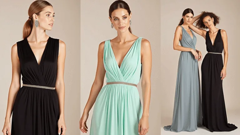 THE ULTIMATE GUIDE TO CHOOSING THE PERFECT WEDDING GUEST DRESS (WITHOUT LOSING YOUR MIND!) Elegant wedding guest fashion collection showcasing silk, velvet, and chiffon gowns adorned with exquisite jewelry in opulent venue settings.