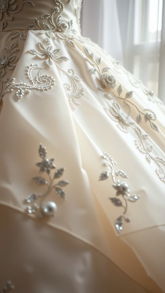 30 Stunning Ball Gowns for Your Next Formal Event Close-up of a ball gown featuring intricate embroidery and beading.