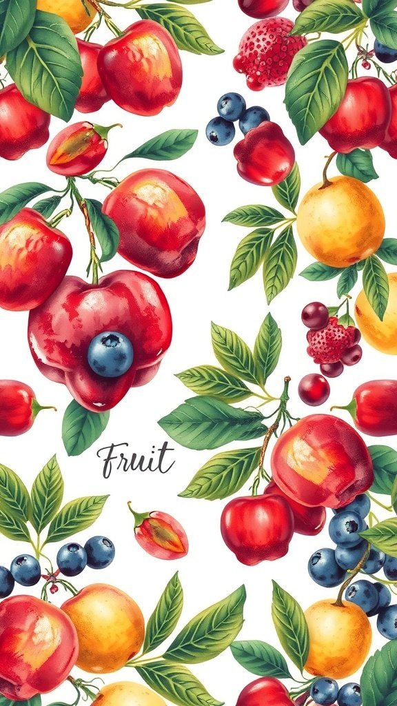 50 Stunning Coquette Wallpaper Designs to Transform Your Space Coquette wallpaper featuring colorful fruit illustrations on a white background