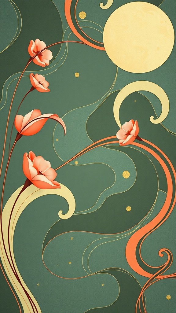 50 Stunning Coquette Wallpaper Designs to Transform Your Space Art Nouveau inspired wallpaper featuring flowing designs and floral motifs