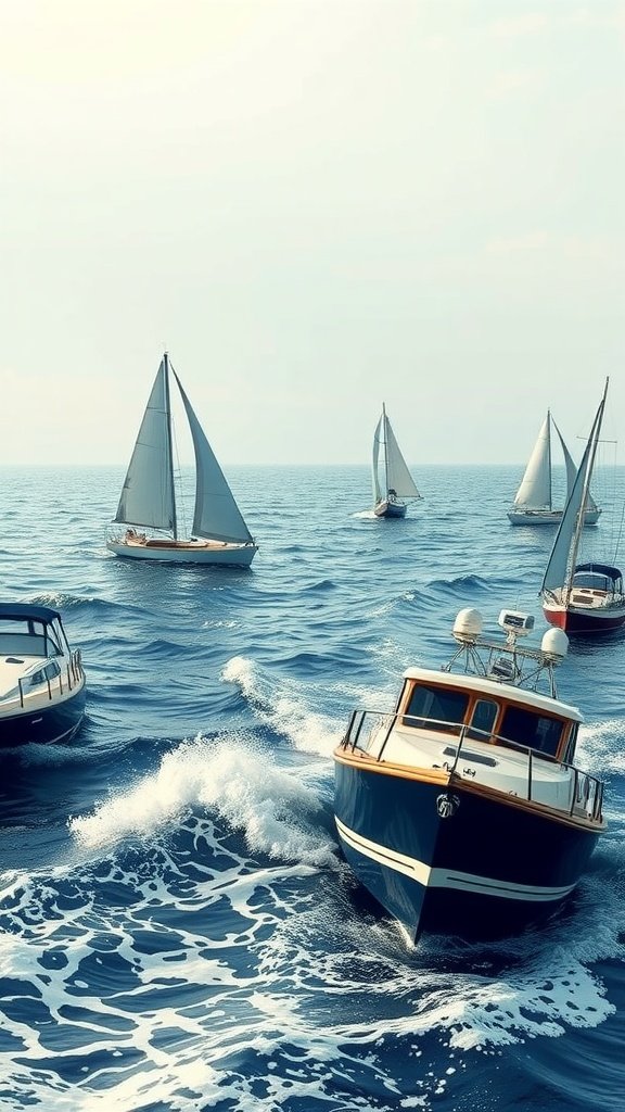 50 Stunning Coquette Wallpaper Designs to Transform Your Space Several sailboats sailing on a calm sea under a soft sky.