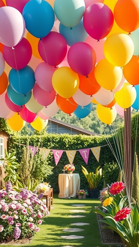 35 Stunning Garden Party Decorations to Inspire Your Celebration Color coordinated balloons in a garden party setting with flowers and decorations.