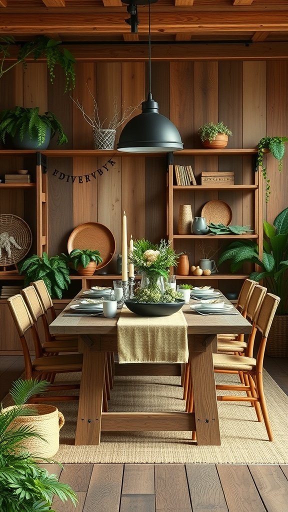 35 Beautiful Farmhouse Kitchen Table Setting Ideas A rustic farmhouse kitchen table setting with wooden table, natural decor, and greenery.