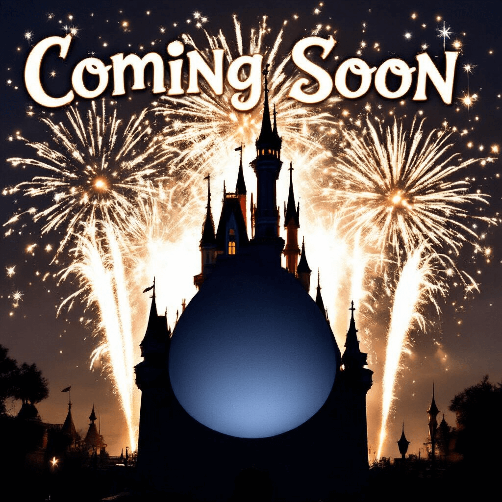 Magical Disney Pregnancy Announcement: A Complete Creative Guide A silhouette of a pregnant belly replaces the Disney castle against a nighttime sky, surrounded by sparkling fireworks. Shimmering magic dust swirls around the belly, and the words 'Coming Soon' are written above in the iconic Disney font.