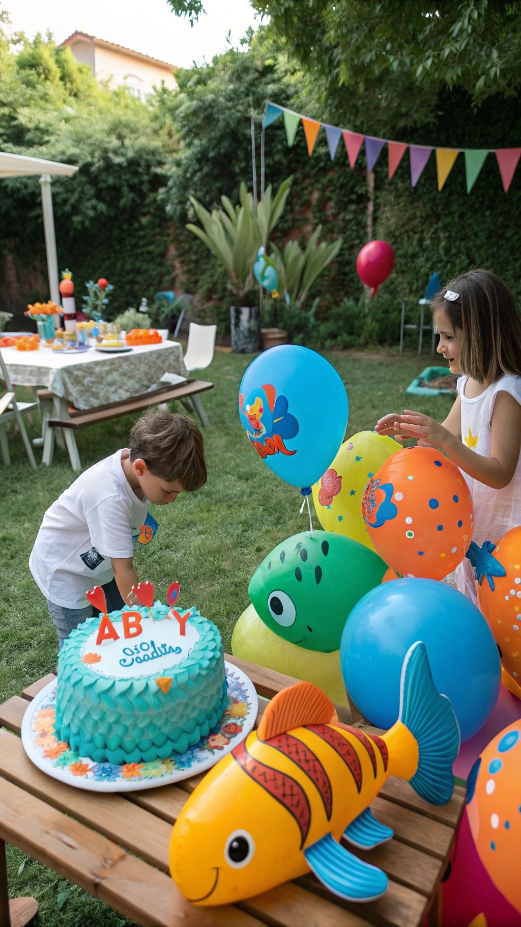 23 Exciting Birthday Party Themes to Celebrate in Style Children celebrating a fish-themed birthday party with a colorful cake and decorations