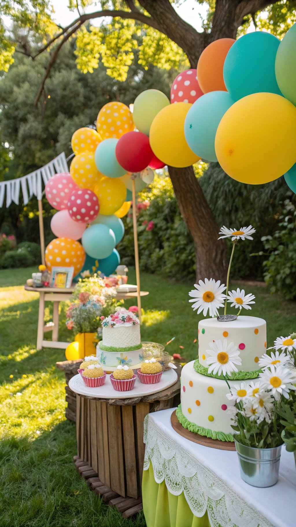 23 Exciting Birthday Party Themes to Celebrate in Style A colorful Daisy Birthday Party setup with balloons, cakes, and decorations.