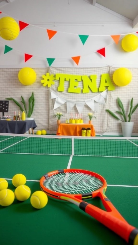 10 Unique Birthday Party Ideas to Celebrate in Style Colorful tennis birthday party setup with tennis balls and decorations