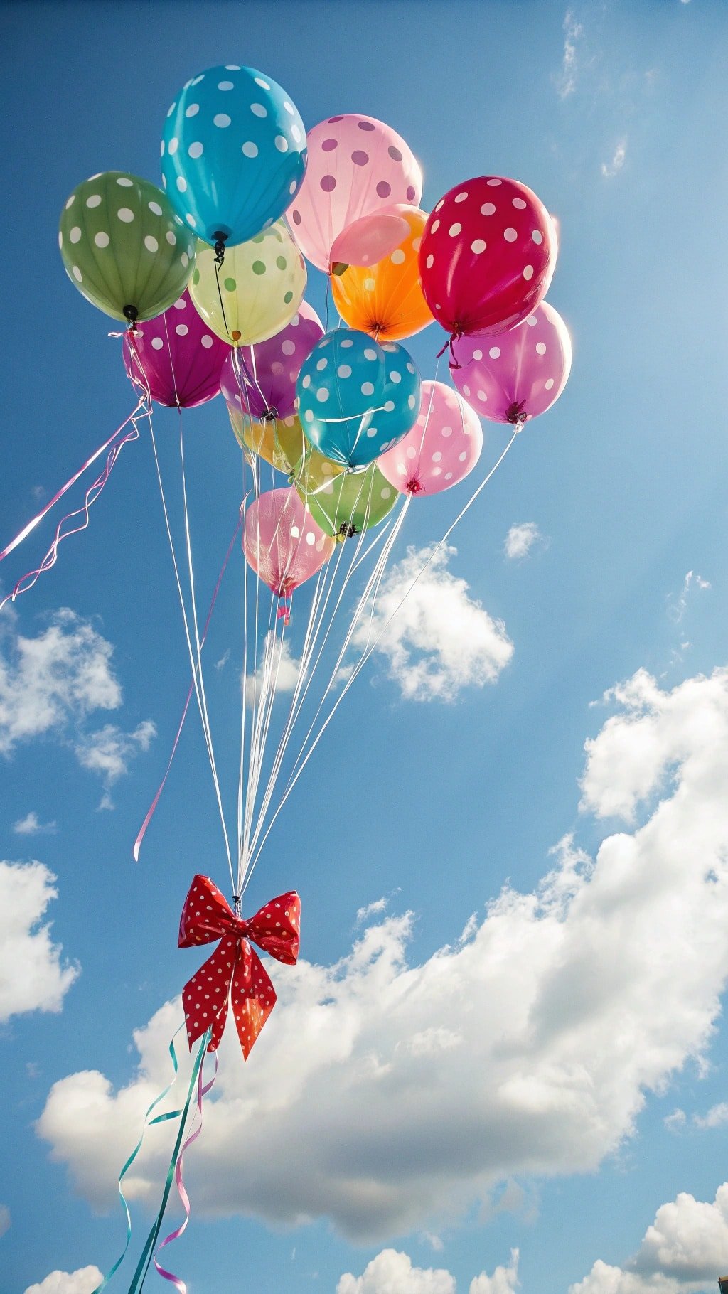 9 Creative Balloon Decoration Ideas for Any Celebration Colorful balloons with polka dots and a red bow against a blue sky