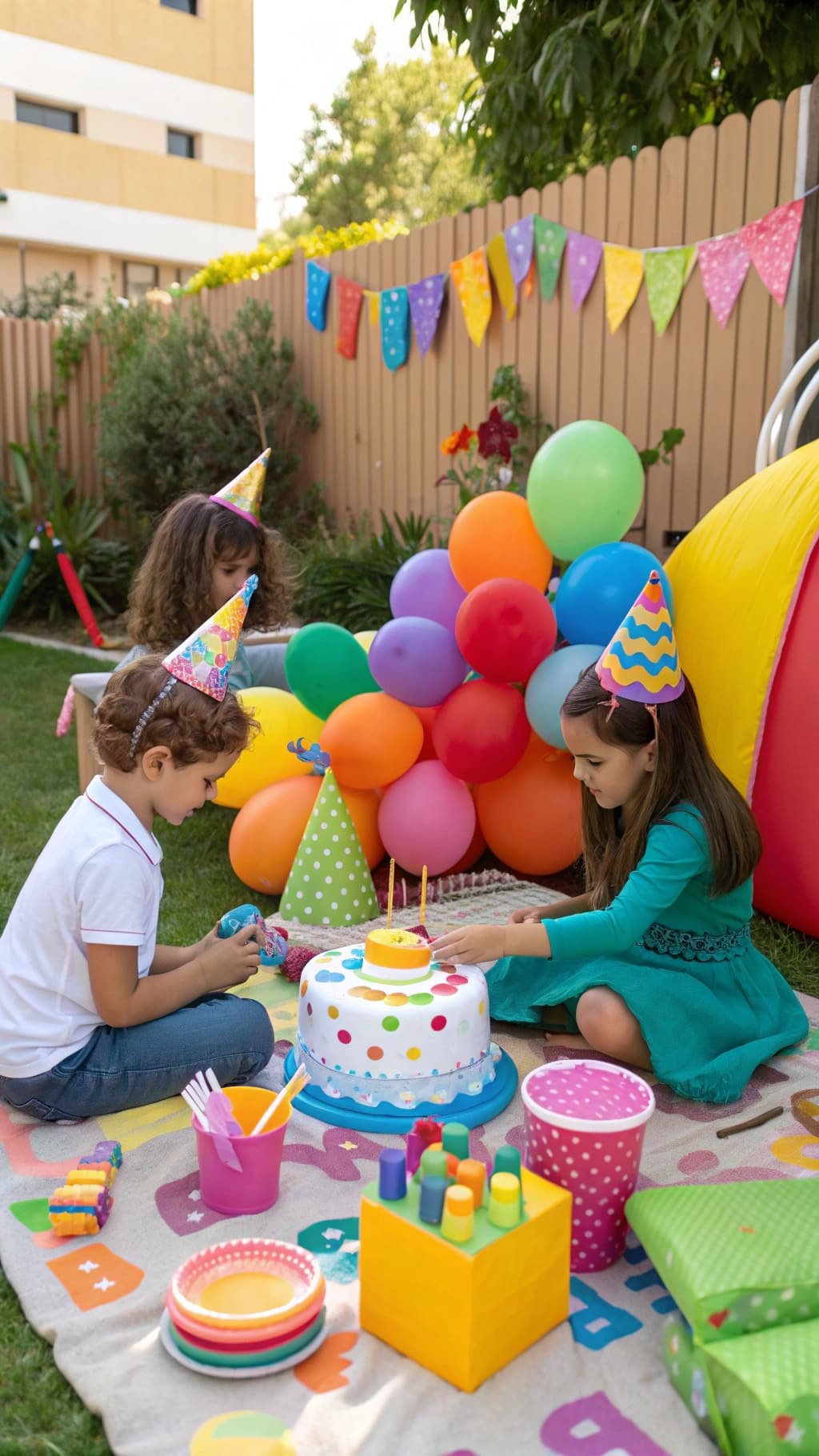 9 Creative Balloon Decoration Ideas for Any Celebration Children celebrating a birthday party with colorful balloons and a cake