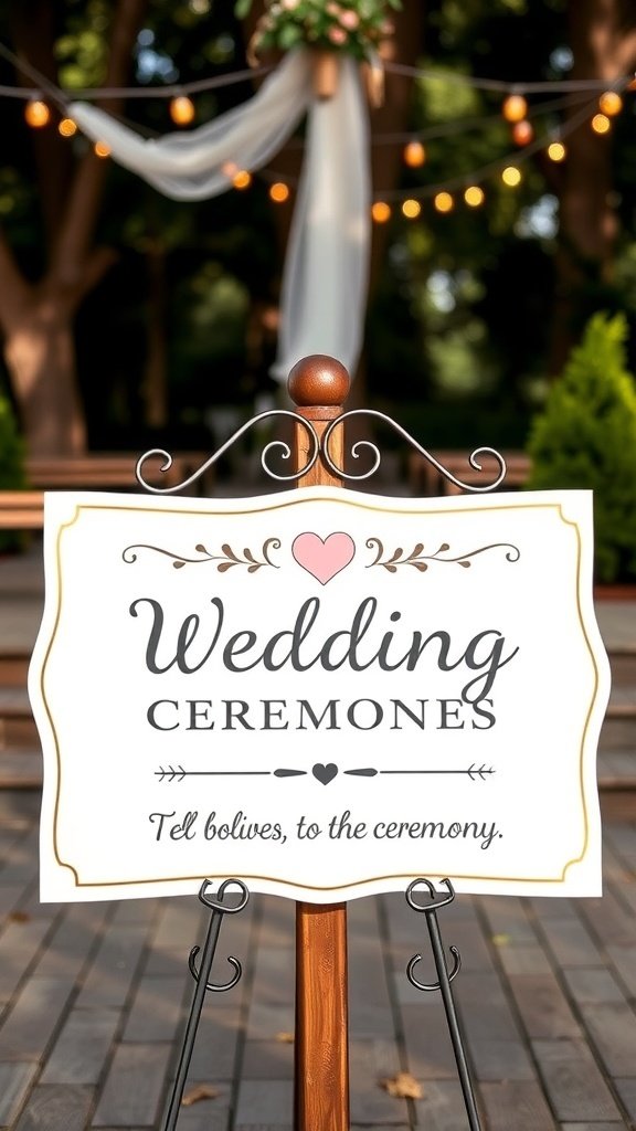 50 Stunning Wedding Decor Ideas to Transform Your Big Day A decorative wedding sign that reads 'Wedding Ceremonies' with a heart and floral accents.