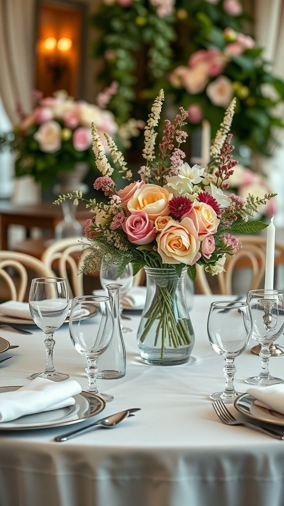 50 Stunning Wedding Decor Ideas to Transform Your Big Day A beautifully set table with vintage glassware and floral arrangements.