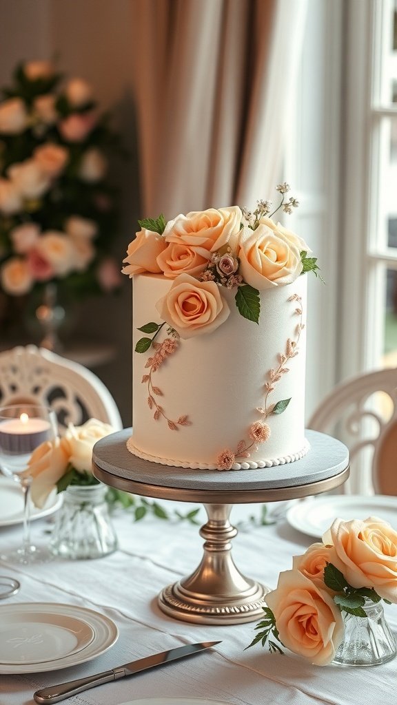 10 Best Cake Recipes to Try This September 2025 A beautifully decorated wedding anniversary cake with peach roses and floral accents.