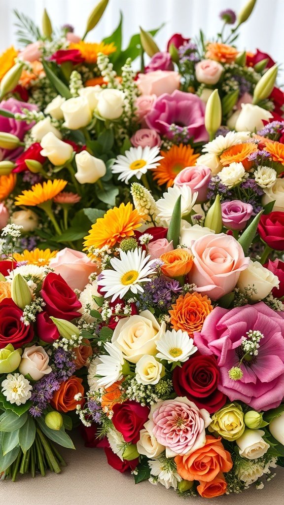 50 Stunning Wedding Decor Ideas to Transform Your Big Day A collection of colorful seasonal flower bouquets featuring roses, daisies, and gerbera daisies.