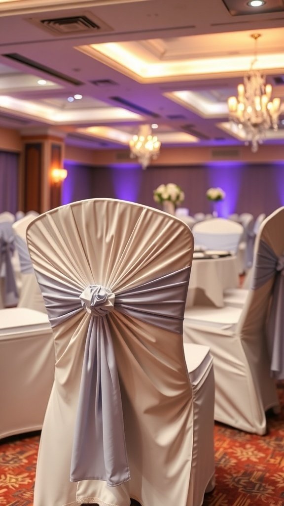 50 Stunning Wedding Decor Ideas to Transform Your Big Day Elegant chair covers with a light color and ribbon, enhancing wedding decor.