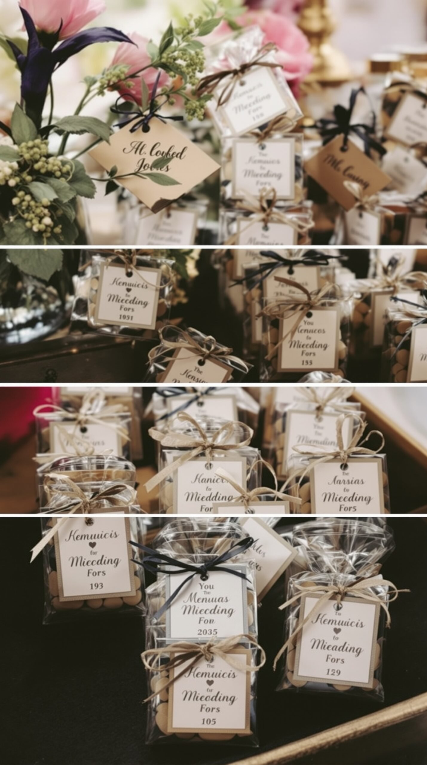 50 Stunning Wedding Decor Ideas to Transform Your Big Day Personalized wedding favors with names on them, beautifully arranged on a table with warm lighting in the background.
