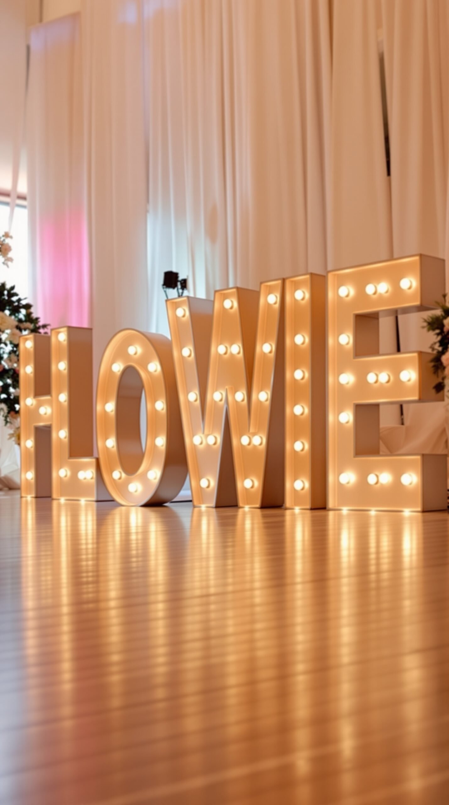 50 Stunning Wedding Decor Ideas to Transform Your Big Day Illuminated letters spelling 'COWIII' with chandeliers in the background