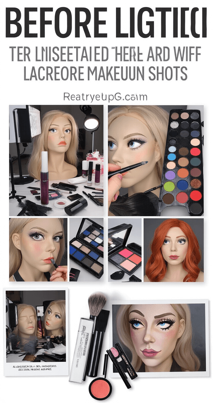 The Ultimate Guide to Cosplay Makeup: Transform Into Your Favorite Character A side-by-side comparison of cosplay makeup progress, showcasing detailed close-ups of application techniques, essential products, and tools, with reference photos of character inspiration in a well-lit studio workspace.