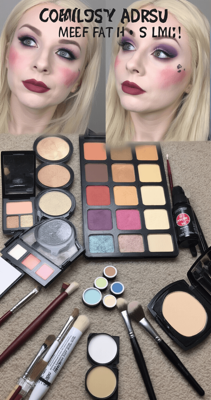 The Ultimate Guide to Cosplay Makeup: Transform Into Your Favorite Character A well-organized tabletop displays a cosplay makeup test in progress, featuring soft lighting, detailed product layout, swatches, and color tests, arranged systematically with brushes and tools for a visual tutorial.