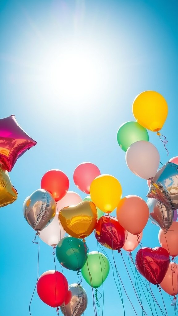 9 Creative Balloon Ideas for Your Next Celebration A colorful assortment of foil and latex balloons against a bright blue sky