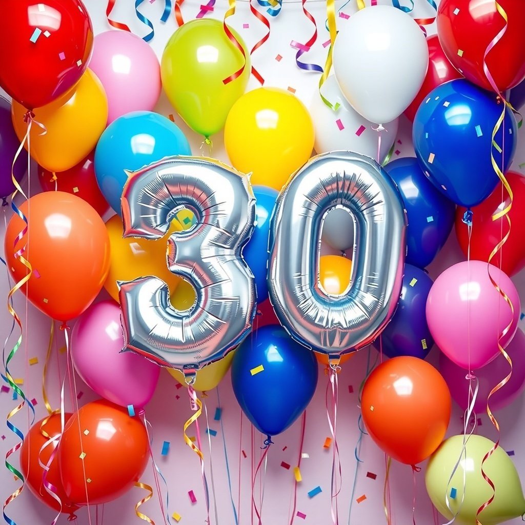19 Creative Birthday Party Ideas to Celebrate in Style Colorful balloons with silver '30' numbers for a birthday party