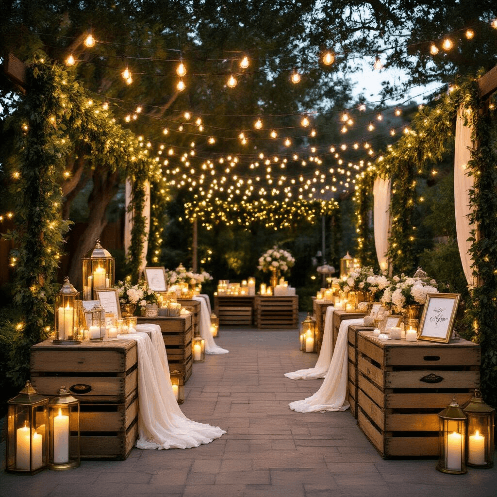 Incredible Birthday Gift Ideas for Your Boyfriend in 2025: The Ultimate Guide A beautifully styled backyard evening celebration featuring gold and ivory decor, with vintage wooden crates as gift stations, adorned with ivory linens and brass accents, illuminated by string lights and warm pillar candles in glass hurricanes, framed by fresh greenery garlands and custom signage.