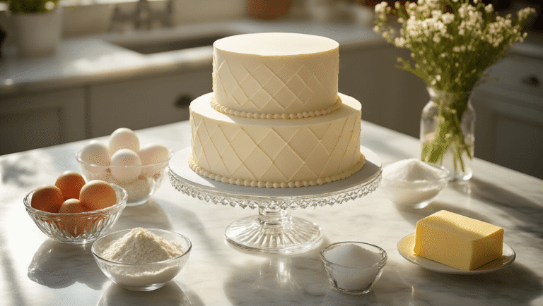 Minimalist Wedding Cake: The Ultimate Guide to Elegant, Simple Celebration Dessert Cinematic overhead view of a minimalist three-tier wedding cake on a crystal pedestal, surrounded by pristine baking ingredients and tools, all bathed in soft golden morning light on a marble counter.