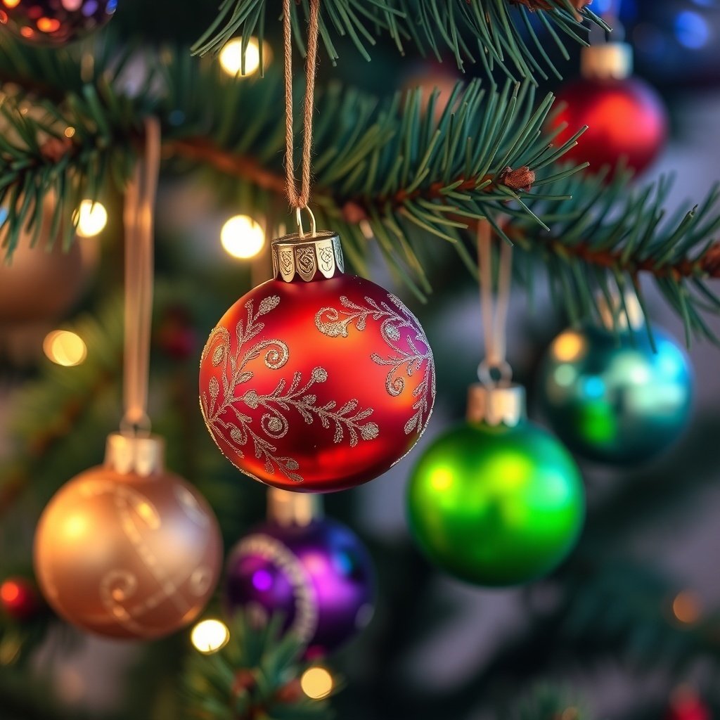 50 Festive December Wallpapers to Brighten Your Screen Colorful holiday ornaments hanging on a Christmas tree