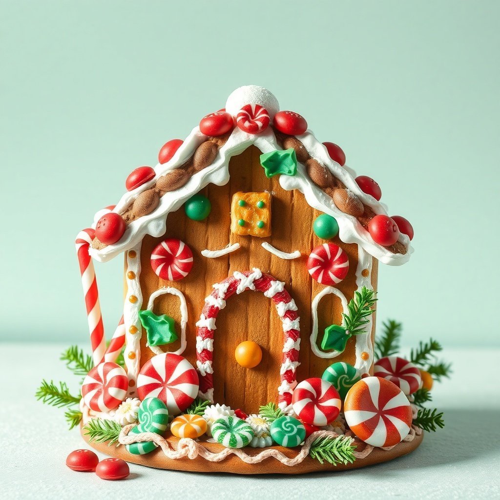 50 Stunning Christmas Wreaths to Decorate Your Home This Holiday Season A colorful gingerbread house decorated with candy and greenery.