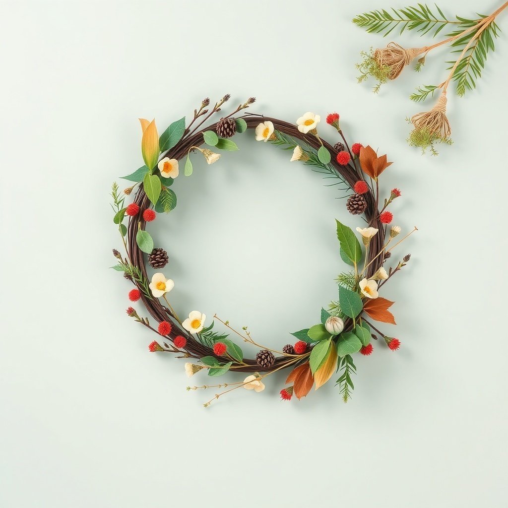 50 Stunning Christmas Wreaths to Decorate Your Home This Holiday Season A sustainable eco-friendly Christmas wreath made with natural materials, featuring greenery, flowers, and pine cones.